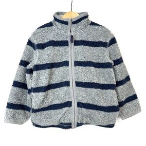 Mini Boden Gray Navy Stripe Plush Zipper Jacket Size 5-6 yrs
